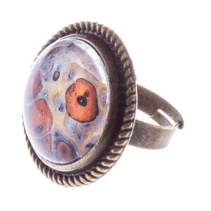 Handmade Fluid Art Round Expandable Ring – Copper & Silver Abstract Design